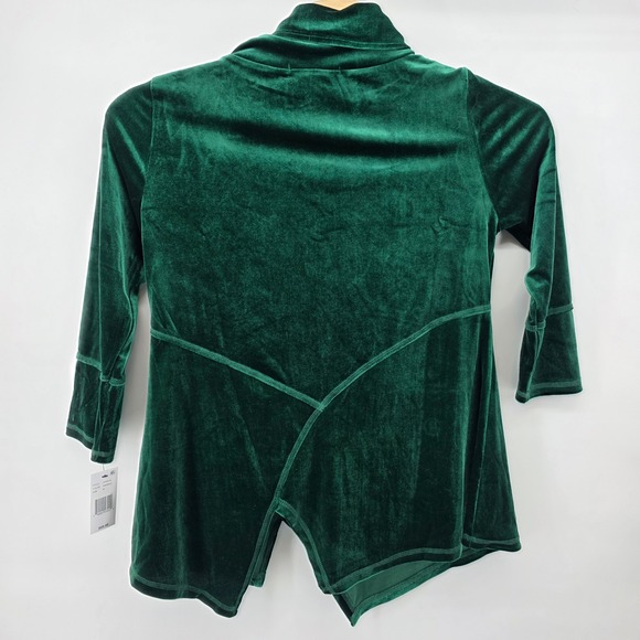 Calessa Emerald Green Velvet Tunic Top Asymmetrical High Neck Modern M - Picture 2 of 5